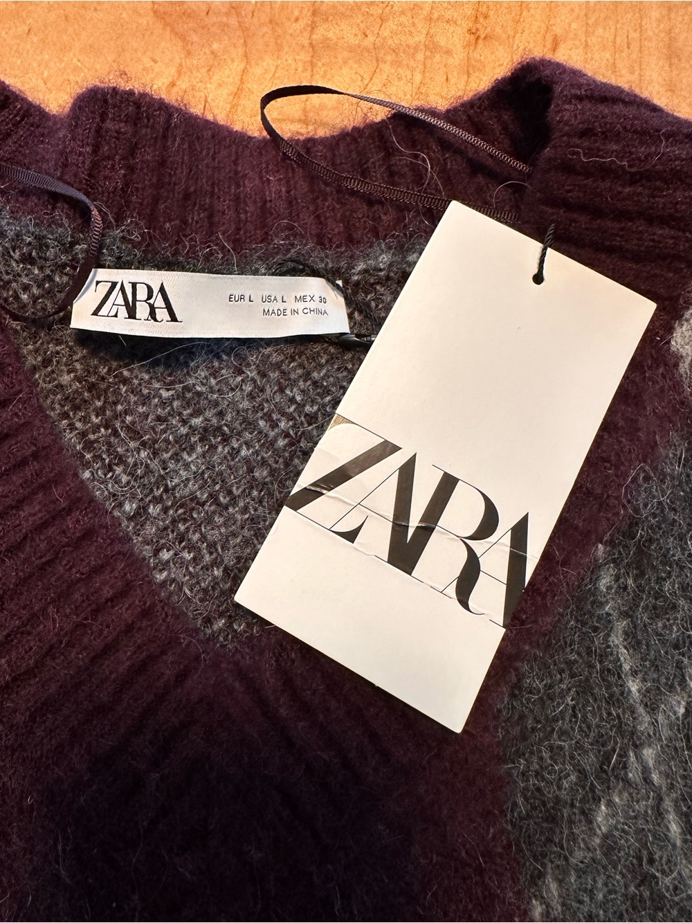 Zara NWT Burgundy Fuzzy Argyle Wool Alpaca Blend Sweater Vest Large NWT Fall - Picture 8 of 11
